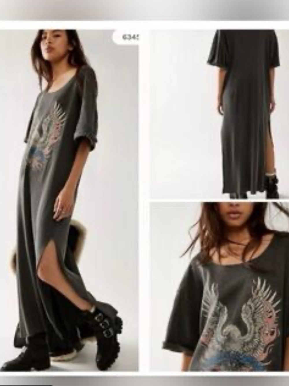 Woman’s Free People x Vintage Souls Eagle Gray Waffle Top/Dress. Size L.